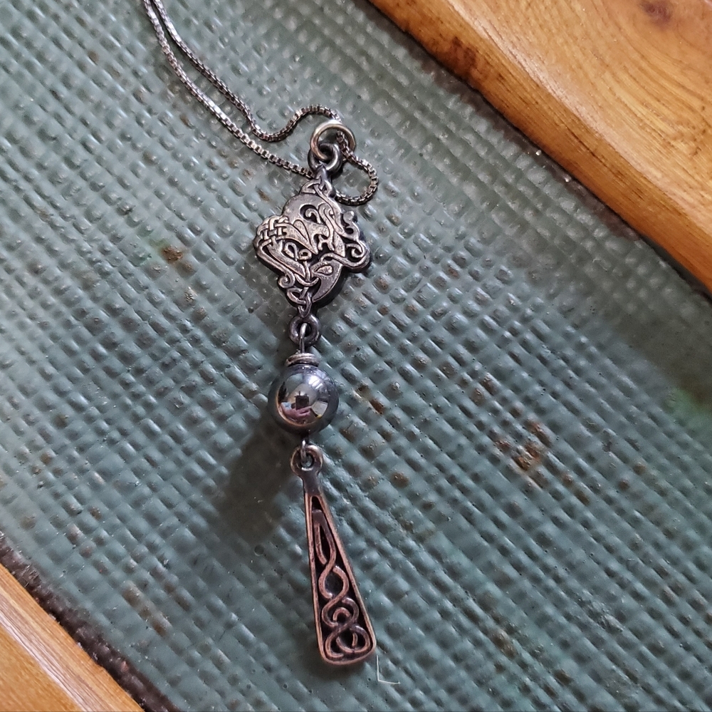 Ren Faire Silver Celtic Theme Necklace, 15"